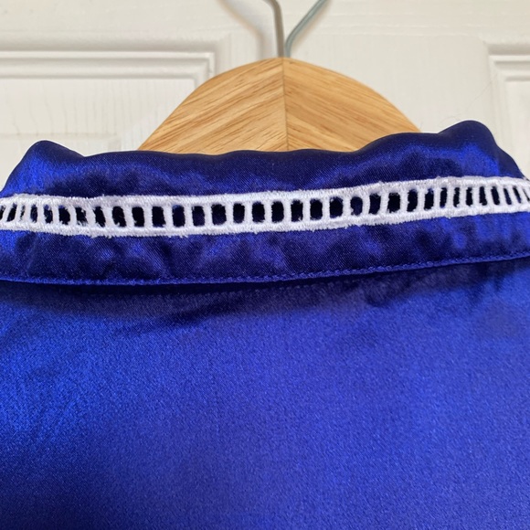 Vintage Satin Pyjamas Set Royal Blue Size Large - Picture 7 of 16